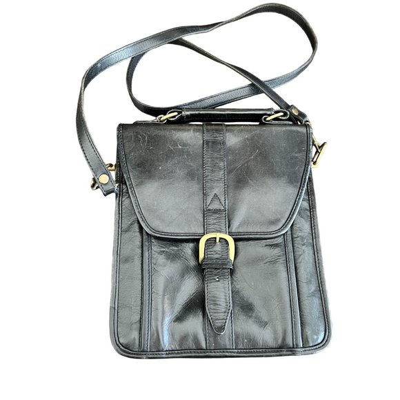 Wilson Handbags - Wilson black leather crossbody vintage women rectangle boxy purse